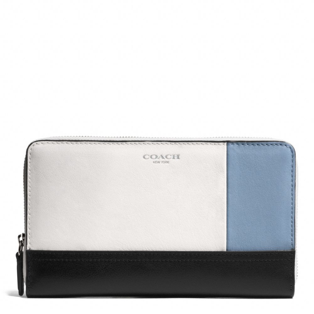 COACH f51294 BLEECKER COLORBLOCK CONTINENTAL ZIP WALLET SILVER/NATURAL/WASHED OXFORD