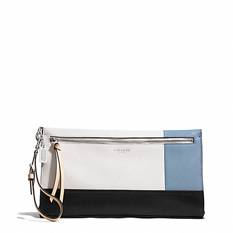COACH f51304 BLEECKER COLORBLOCK LARGE LEATHER CLUTCH SILVER/NATURAL/WASHED OXFORD