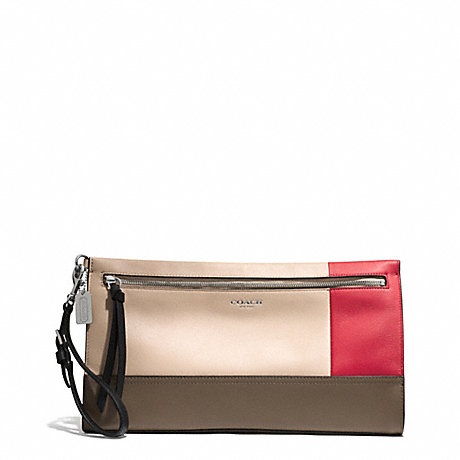 COACH f51304 BLEECKER COLORBLOCK LARGE LEATHER CLUTCH SILVER/NATURAL/LOVE RED