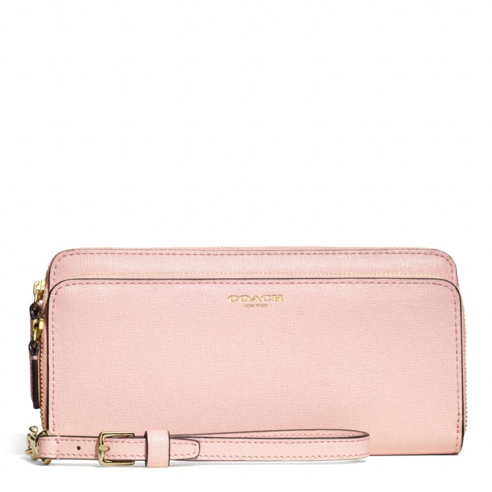COACH DOUBLE SAFFIANO LEATHER ACCORDION ZIP WALLET - LIGHT GOLD/PEACH ROSE - f51305