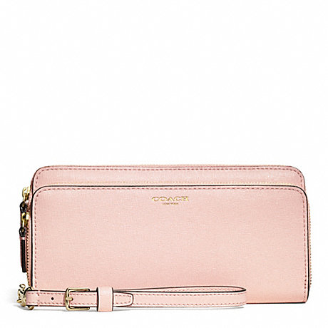 COACH f51305 DOUBLE SAFFIANO LEATHER ACCORDION ZIP WALLET LIGHT GOLD/PEACH ROSE