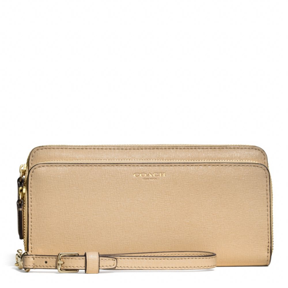 COACH F51305 DOUBLE ACCORDION ZIP WALLET IN SAFFIANO LEATHER -LIGHT-GOLD/TAN