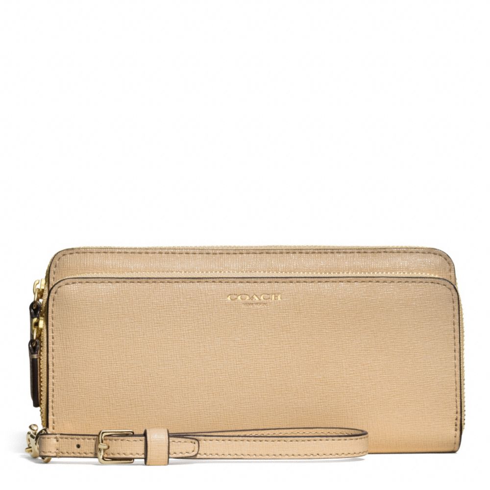 COACH DOUBLE ACCORDION ZIP WALLET IN SAFFIANO LEATHER -  LIGHT GOLD/TAN - f51305