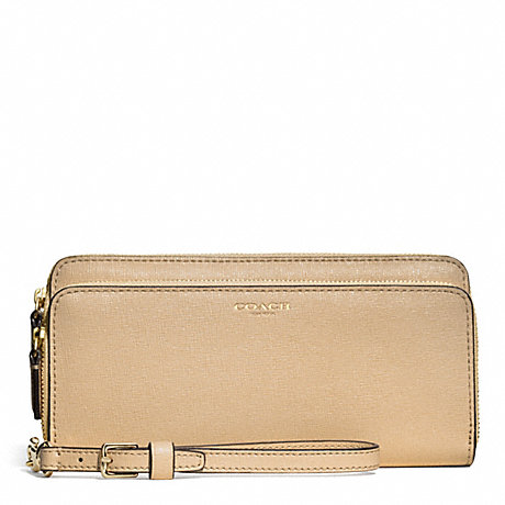 COACH f51305 DOUBLE ACCORDION ZIP WALLET IN SAFFIANO LEATHER  LIGHT GOLD/TAN