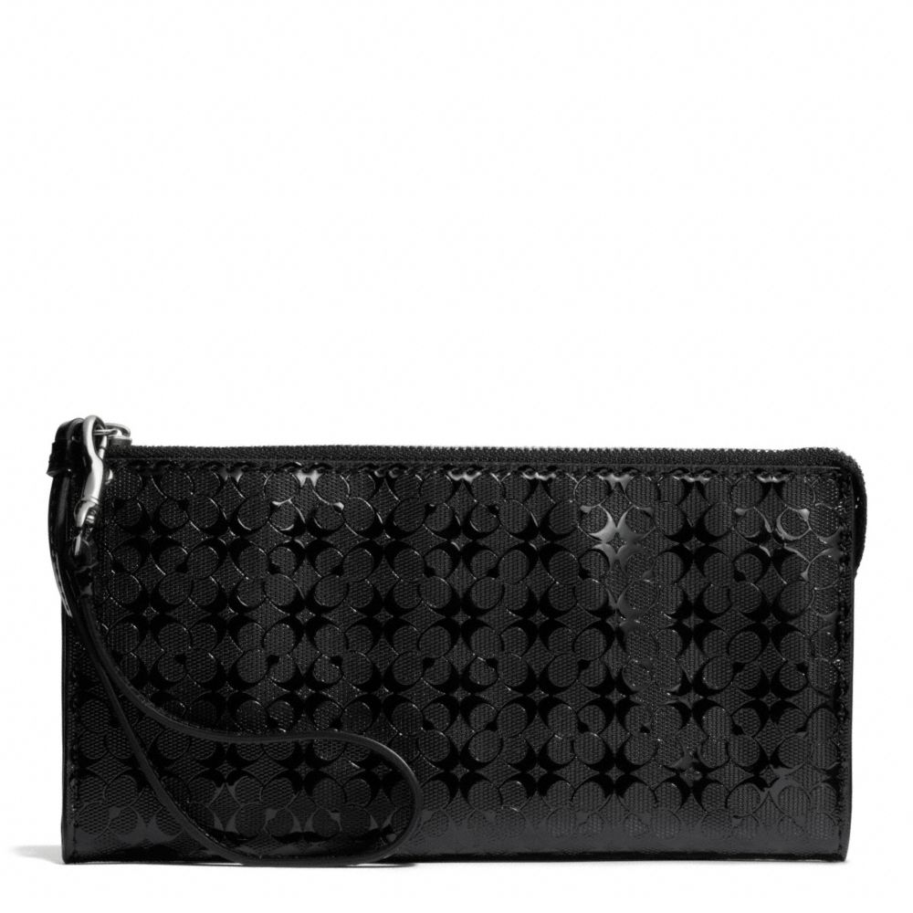 WAVERLY SIGNATURE EMBOSSED COATED CANVAS  ZIPPY WALLET - SILVER/BLACK - COACH F51328