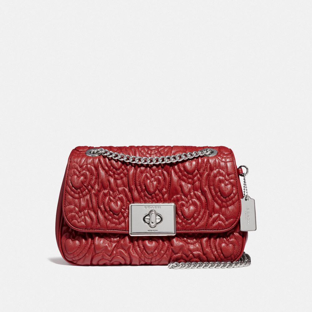 COACH F51333 Cassidy Crossbody With Heart Quilting RUBY/SILVER