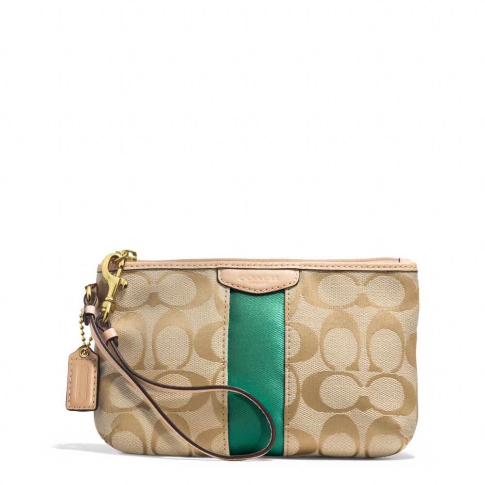 SIGNATURE STRIPE MEDIUM WRISTLET - BRASS/KHAKI/EMERALD - COACH F51346