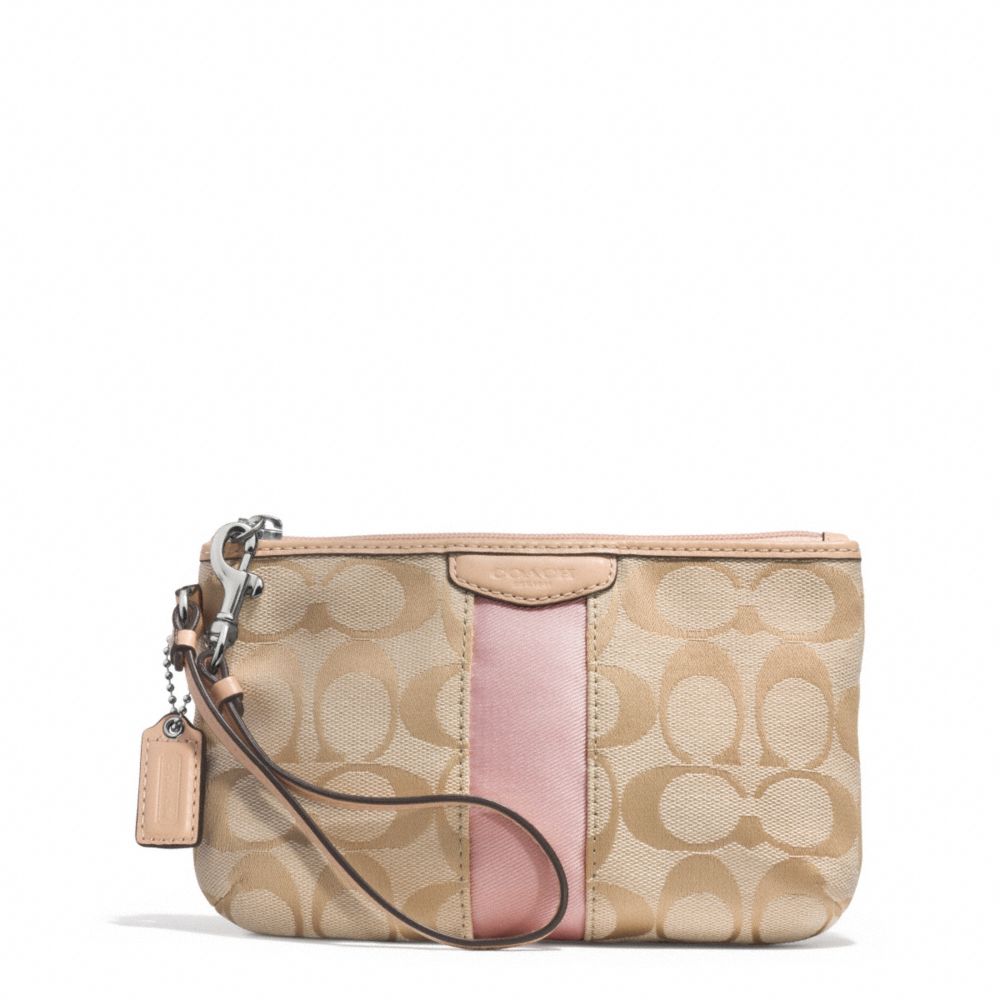 COACH F51346 SIGNATURE STRIPE MEDIUM WRISTLET SILVER/LIGHT-KHAKI/SHELL-PINK