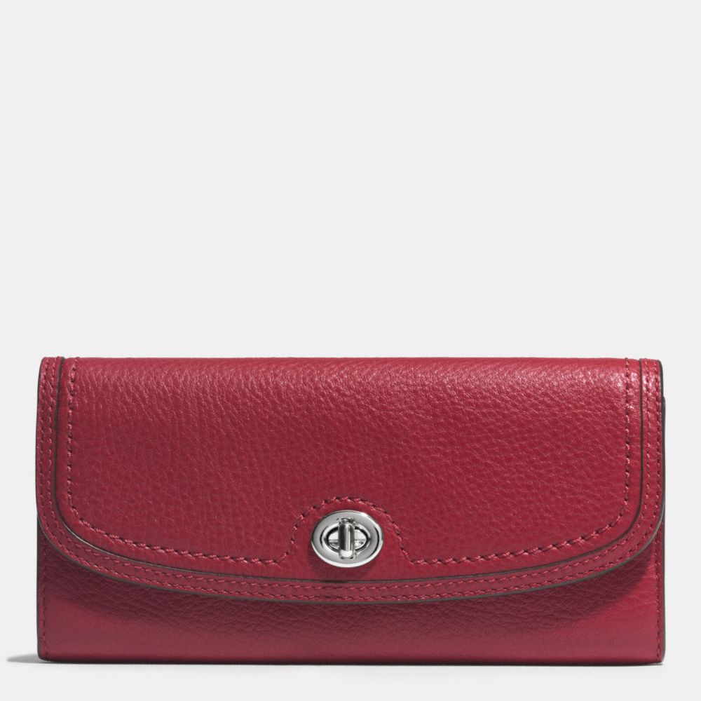 COACH F51393 PARK LEATHER TURNLOCK SLIM ENVELOPE WALLET SILVER/CRIMSON