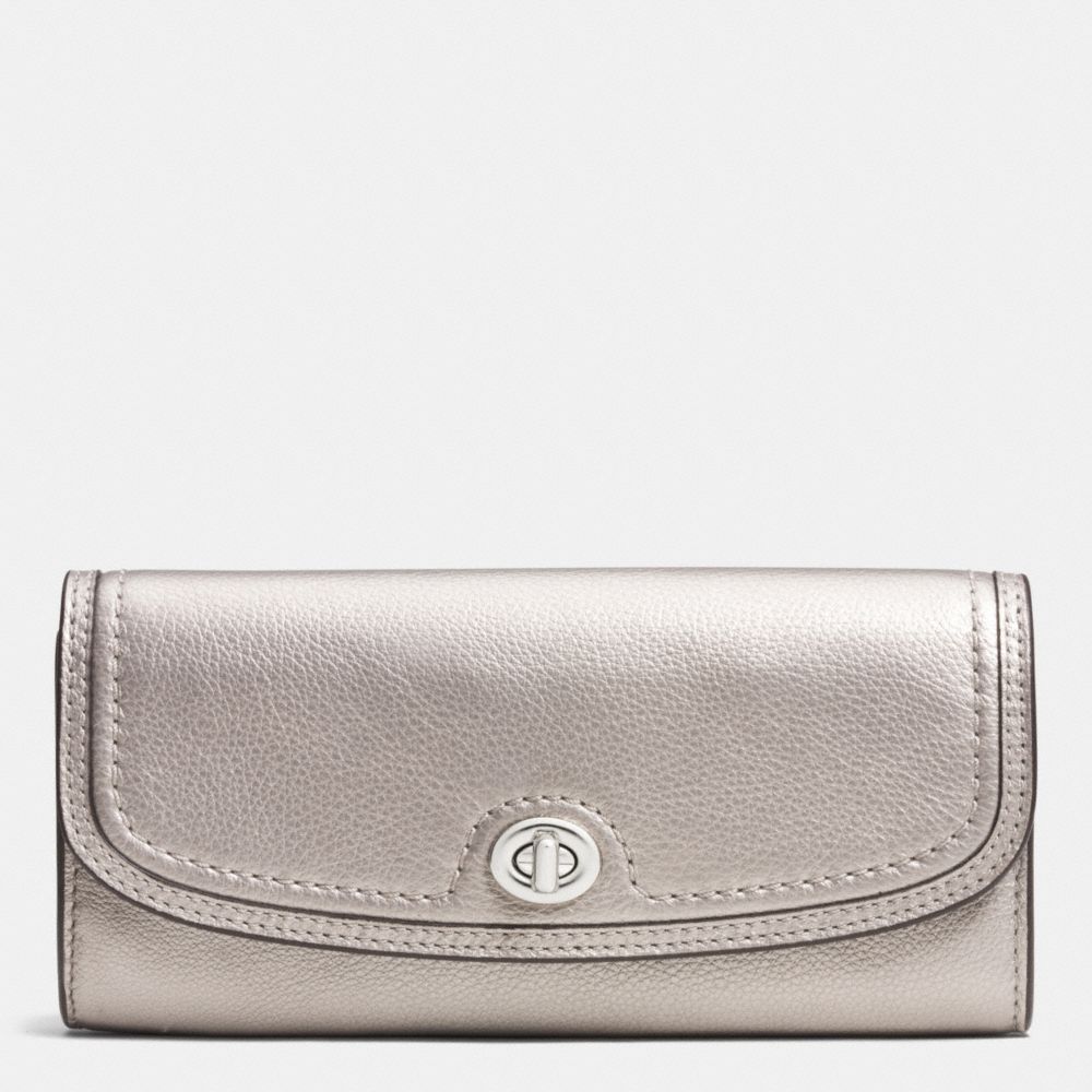 COACH f51393 PARK LEATHER TURNLOCK SLIM ENVELOPE WALLET SILVER/PEWTER