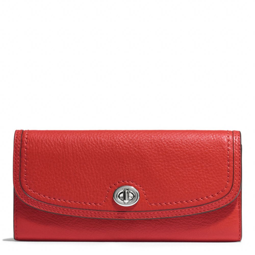 COACH f51393 PARK LEATHER TURNLOCK SLIM ENVELOPE WALLET SILVER/VERMILLION