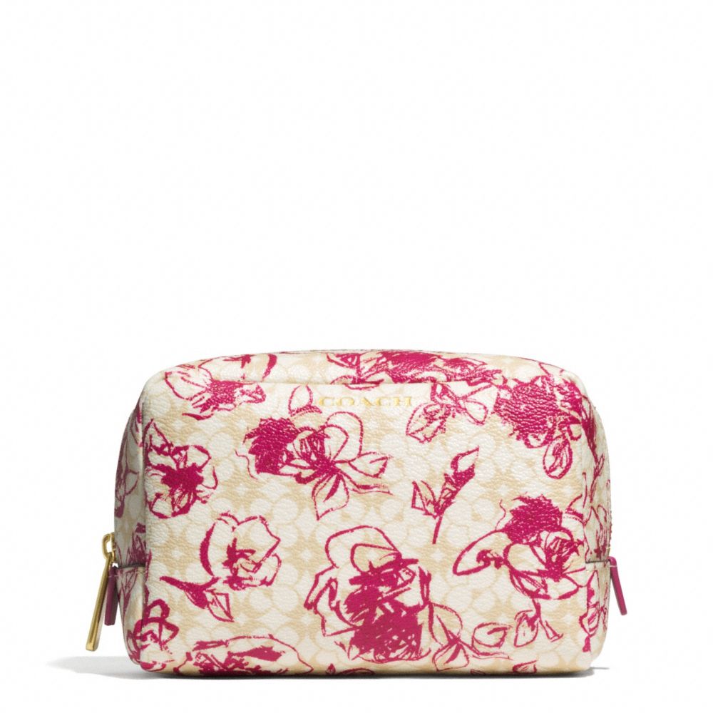 WAVERLY FLORAL COATED CANVAS BOXY COSMETIC CASE - BRASS/PINK RUBY - COACH F51395