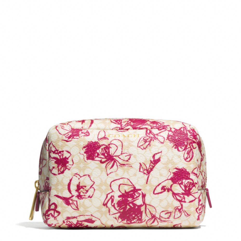 COACH F51395 Waverly Floral Coated Canvas Boxy Cosmetic Case BRASS/PINK RUBY