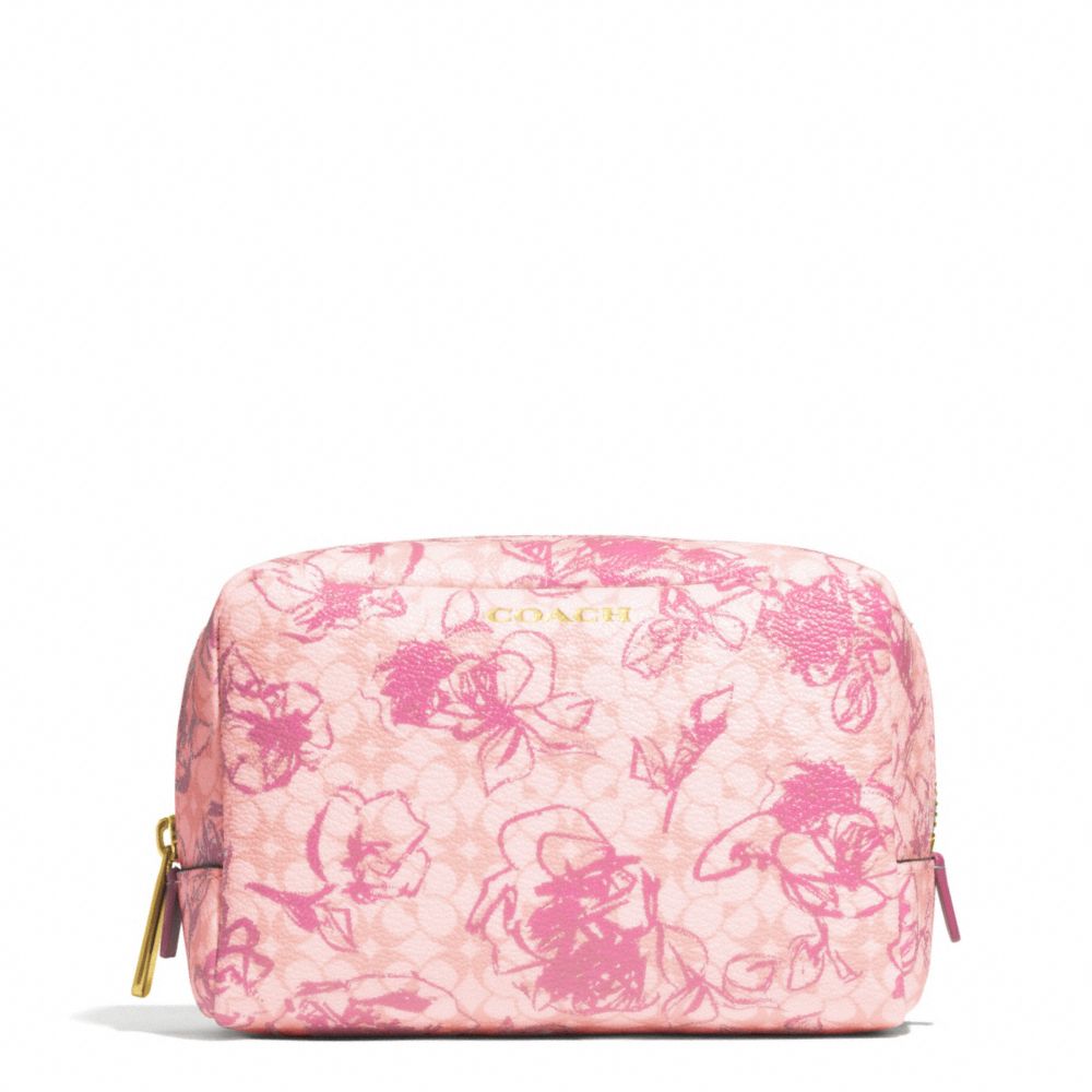WAVERLY FLORAL COATED CANVAS BOXY COSMETIC CASE - BRASS/PINK - COACH F51395