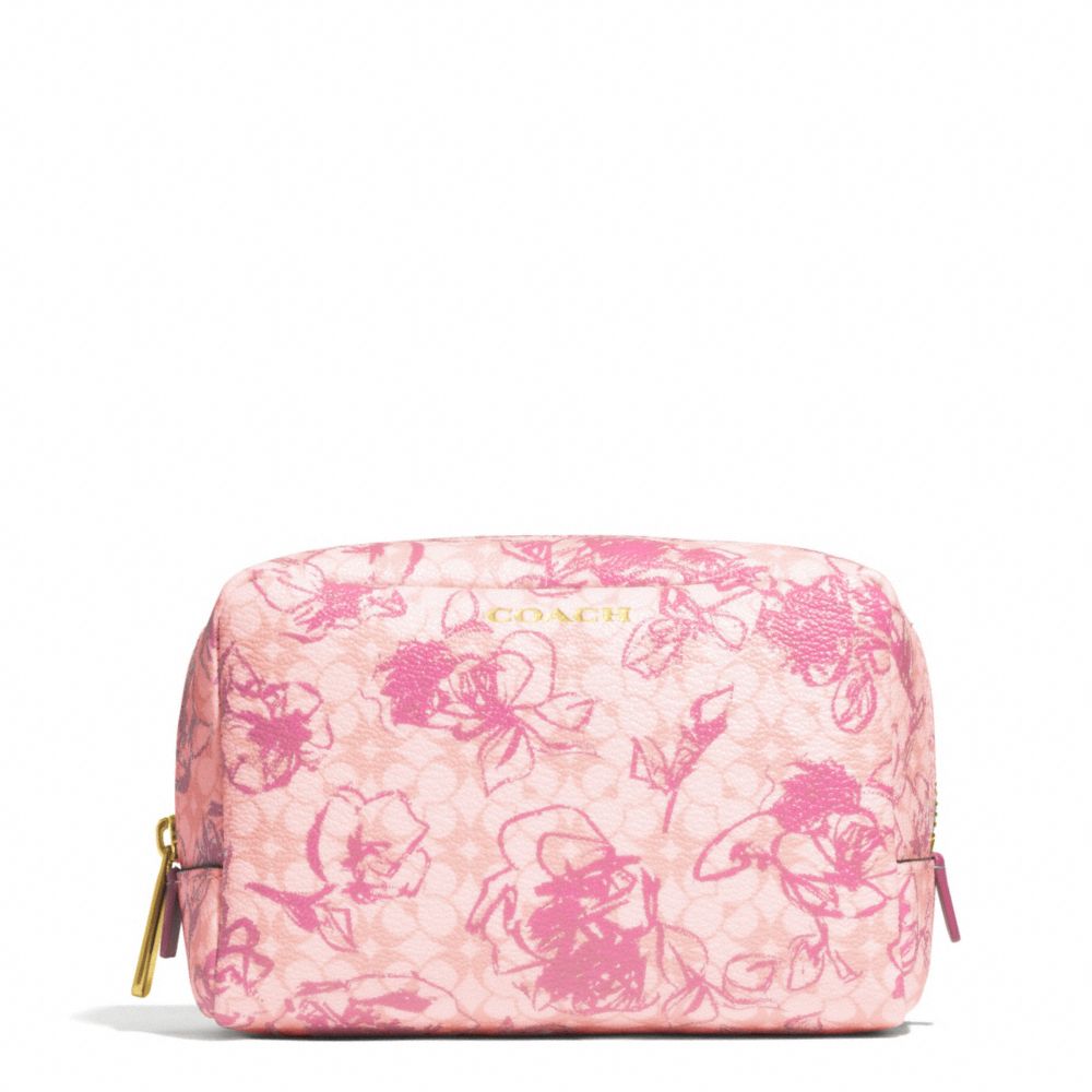 COACH f51395 WAVERLY FLORAL COATED CANVAS BOXY COSMETIC CASE BRASS/PINK