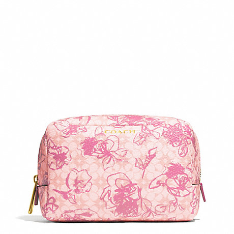 COACH WAVERLY FLORAL COATED CANVAS BOXY COSMETIC CASE - BRASS/PINK - f51395