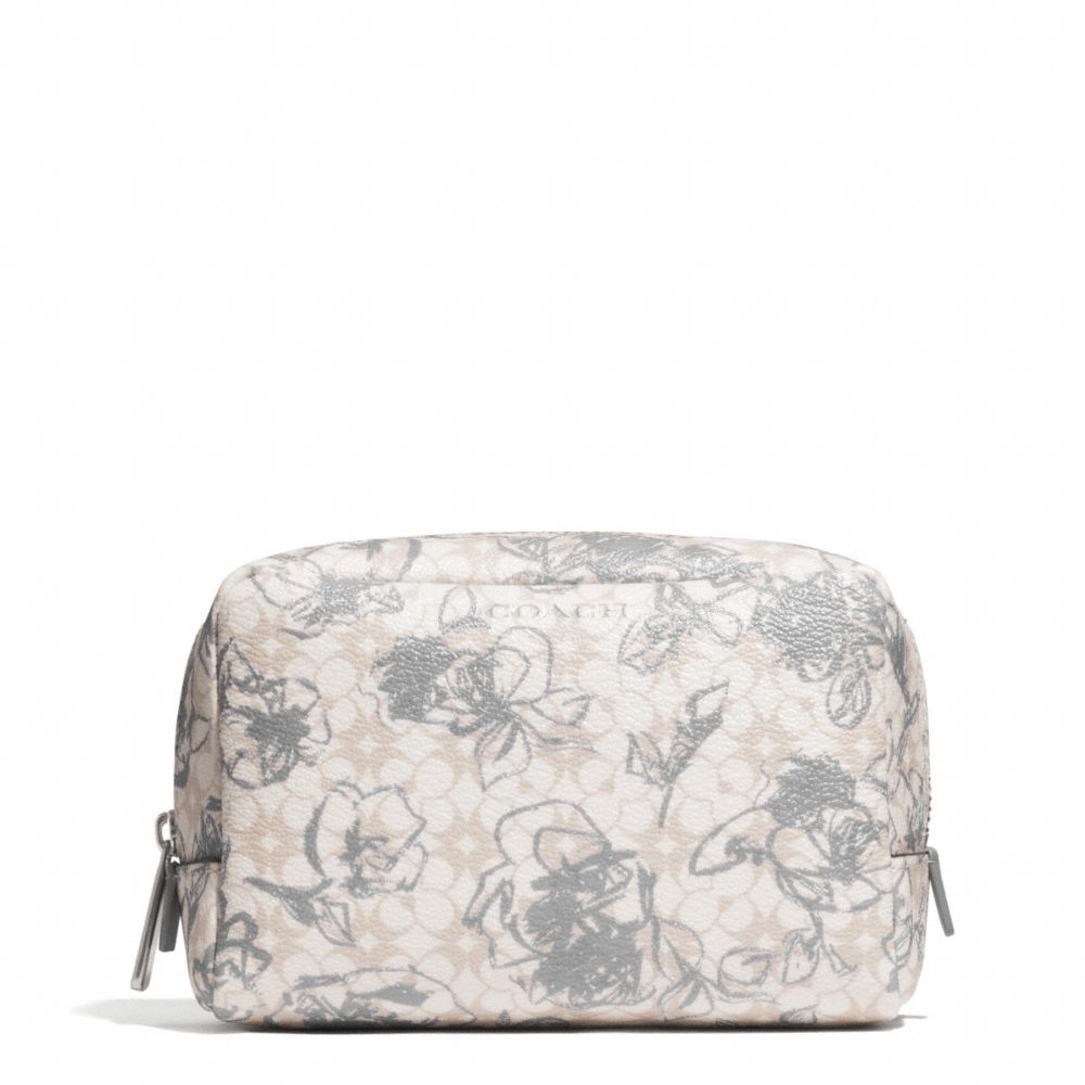 WAVERLY FLORAL COATED CANVAS BOXY COSMETIC CASE - SILVER/WHITE - COACH F51395