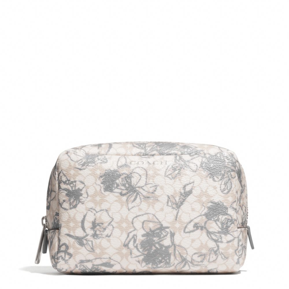 COACH f51395 WAVERLY FLORAL COATED CANVAS BOXY COSMETIC CASE SILVER/WHITE