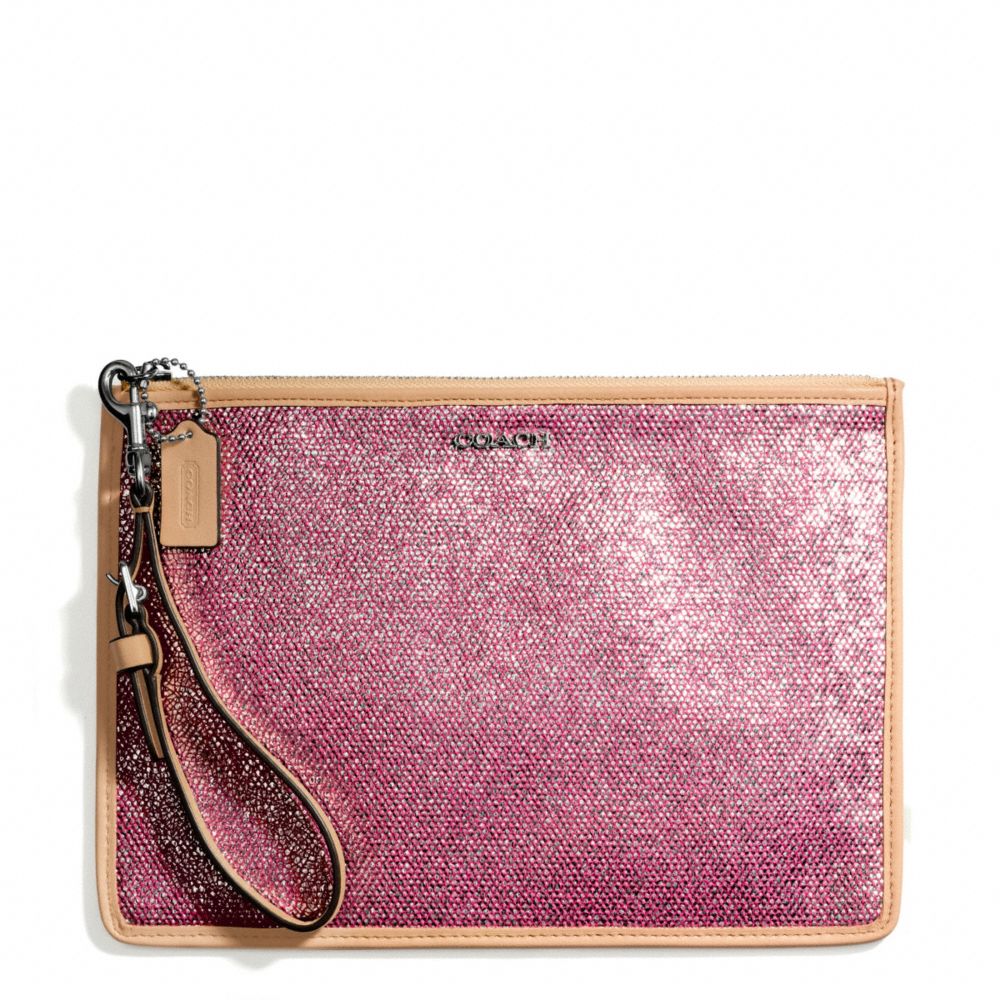 BLEECKER METALLIC CRACKLE CANVAS FLAT ZIP CASE - SILVER/NEUTRAL PINK - COACH F51397