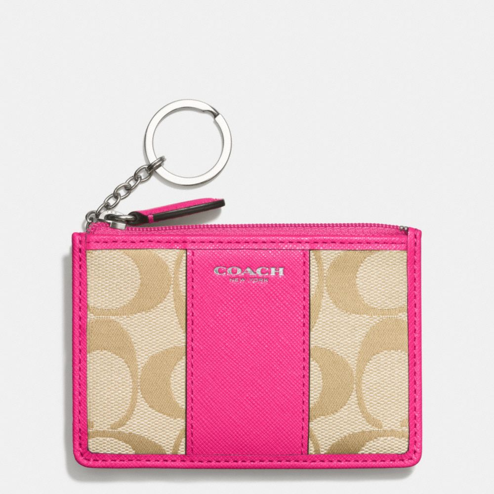 COACH F51411 MINI SKINNY IN SIGNATURE FABRIC -SILVER/LIGHT-GOLD/-LIGHT-KHAKI/PINK-RUBY