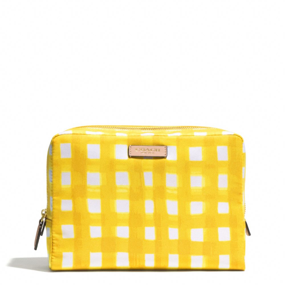 COACH BLEECKER GINGHAM NYLON LARGE BOXY COSMETIC CASE - BRASS/SUNGLOW - F51417