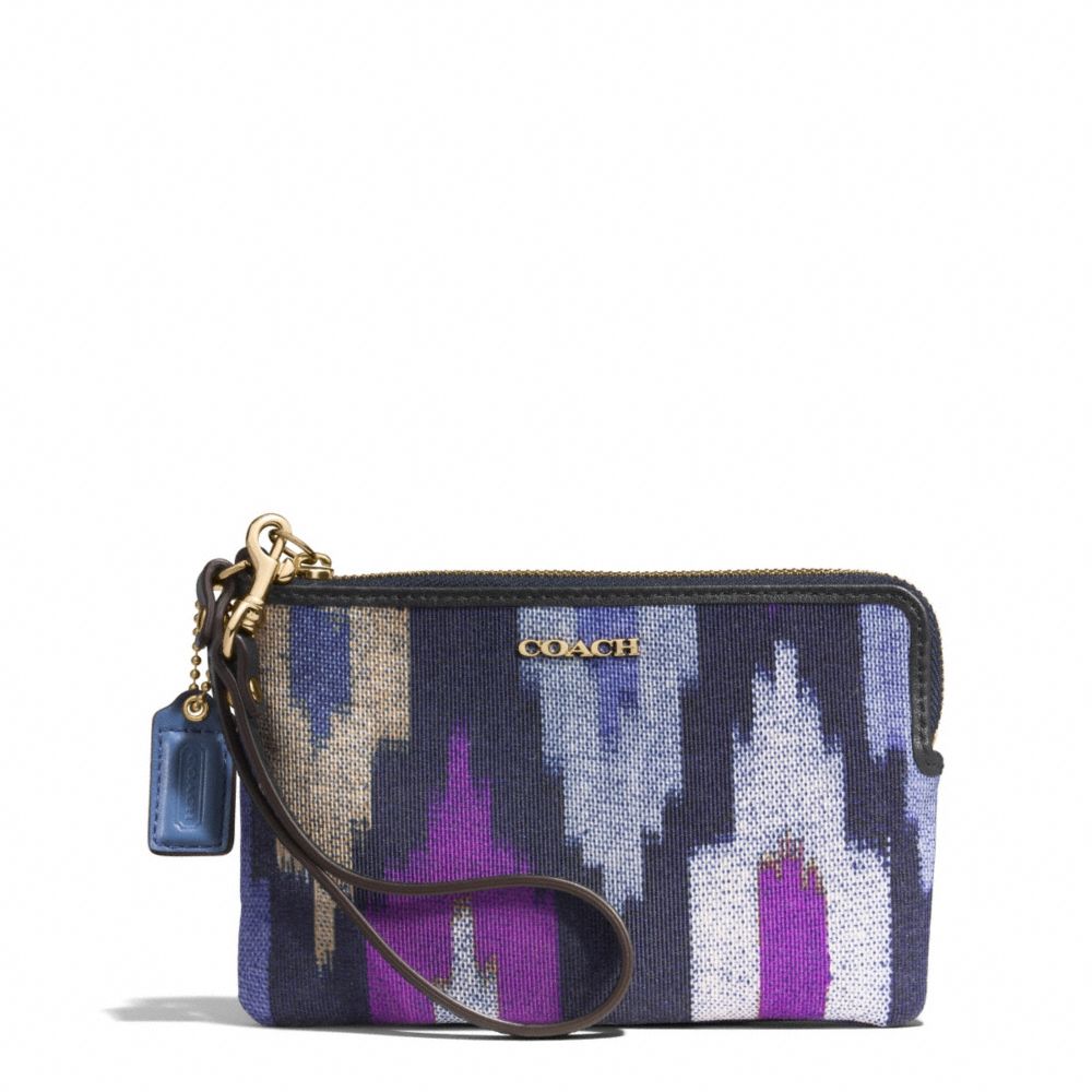 COACH MADISON IKAT PRINT CANVAS L-ZIP SMALL WRISTLET - LIGHT GOLD/BLUE MULTI - f51418