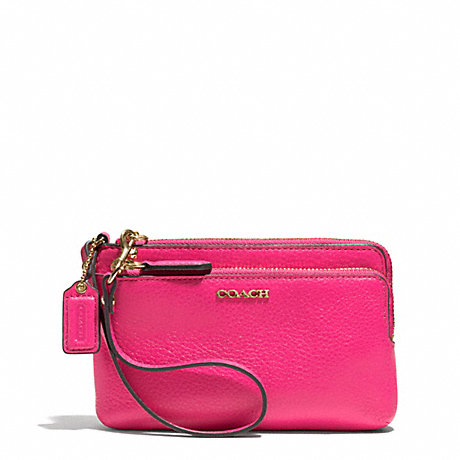 COACH F51420 MADISON LEATHER DOUBLE L-ZIP WRISTLET LIGHT-GOLD/PINK-RUBY