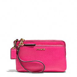 MADISON LEATHER DOUBLE L-ZIP WRISTLET - f51420 - LIGHT GOLD/PINK RUBY