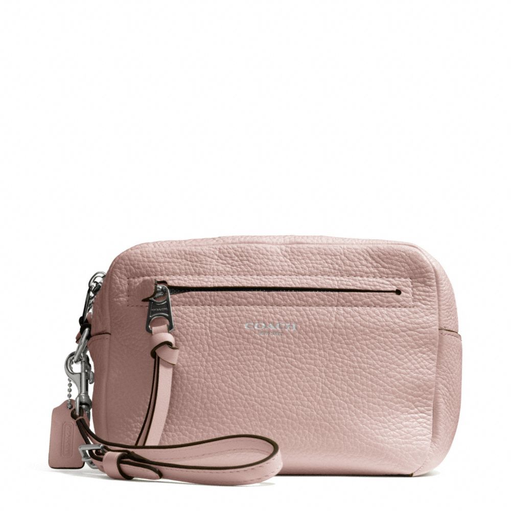 COACH f51427 BLEECKER PEBBLED LEATHER FLIGHT WRISTLET SILVER/NEUTRAL PINK