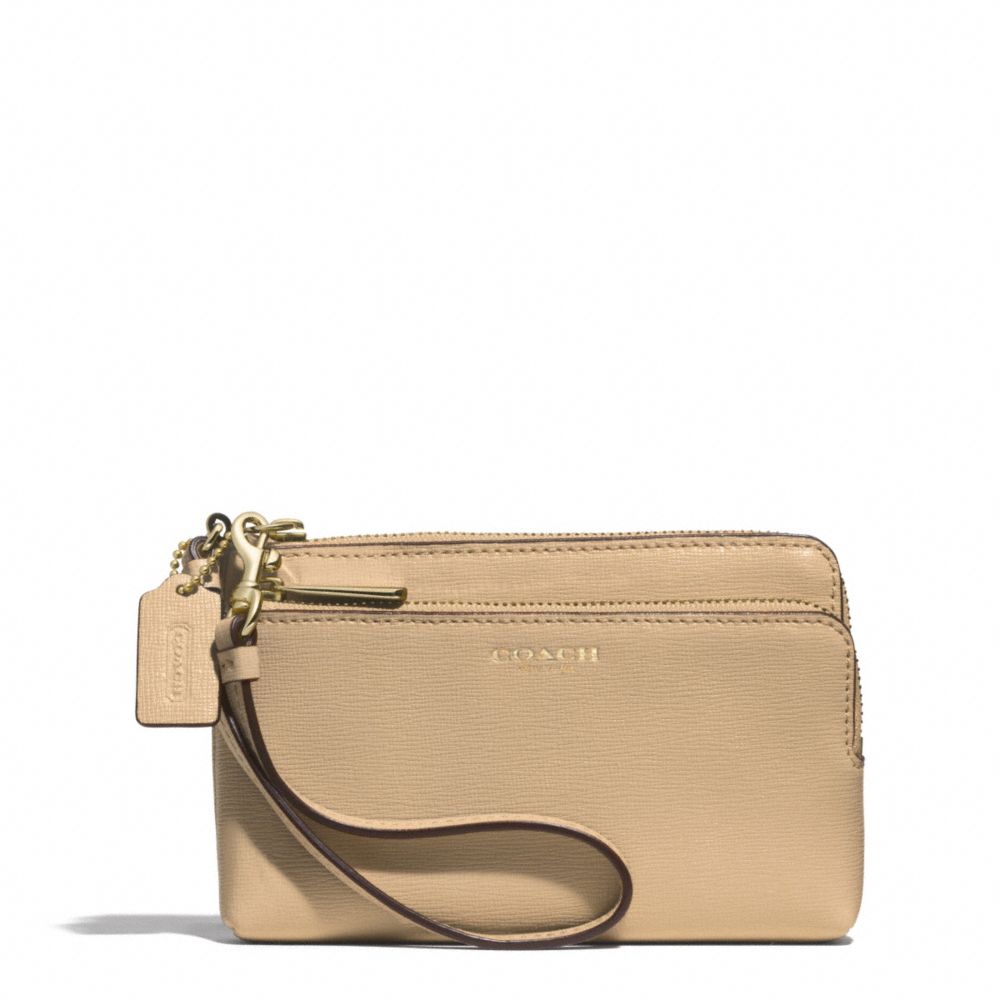 COACH DOUBLE L-ZIP WRISTLET IN SAFFIANO LEATHER - LIGHT GOLD/TAN - f51441