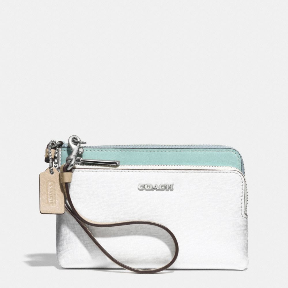 COACH DOUBLE L-ZIP WRISTLET IN COLORBLOCK MIXED LEATHER - SILVER/WHITE MULTICOLOR - F51444