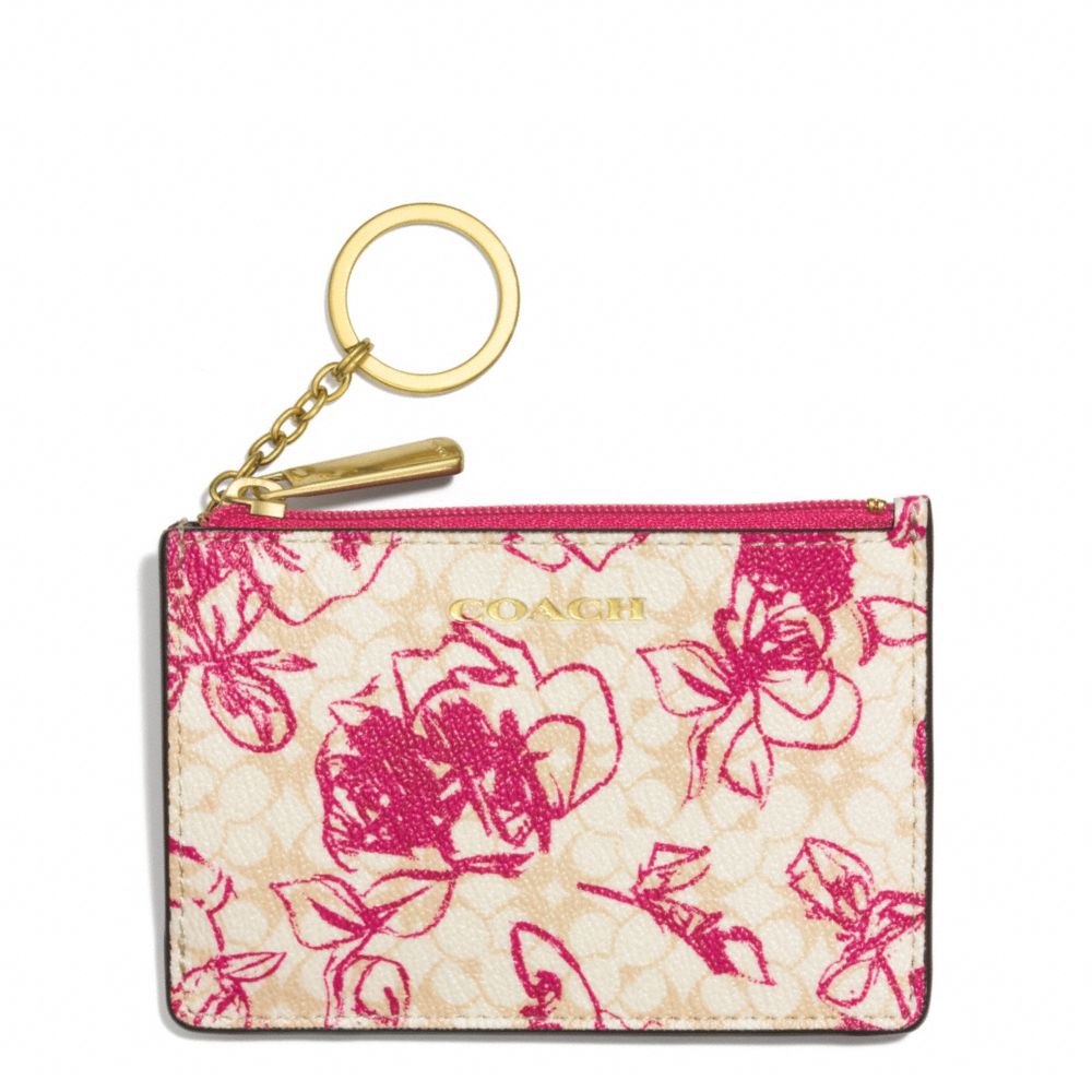 COACH F51449 Waverly Coated Canvas Floral Mini Skinny BRASS/PINK RUBY