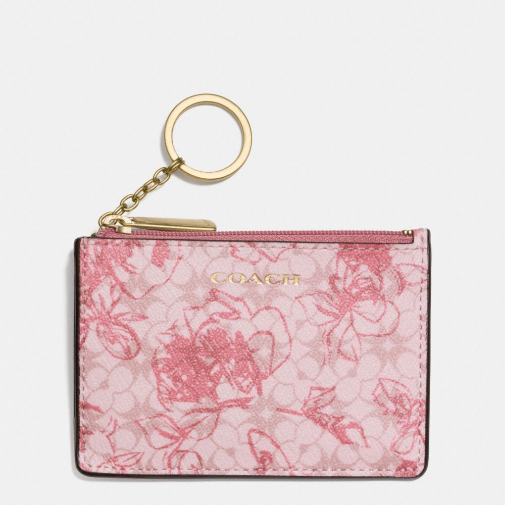 COACH F51449 Waverly Coated Canvas Floral Mini Skinny BRASS/PINK