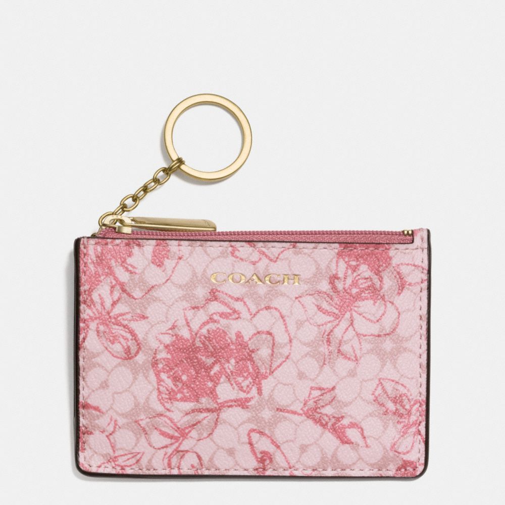 COACH F51449 WAVERLY COATED CANVAS FLORAL MINI SKINNY BRASS/PINK