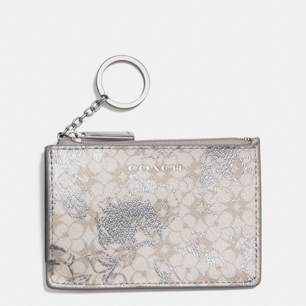 COACH F51449 WAVERLY COATED CANVAS FLORAL MINI SKINNY -SILVER/WHITE