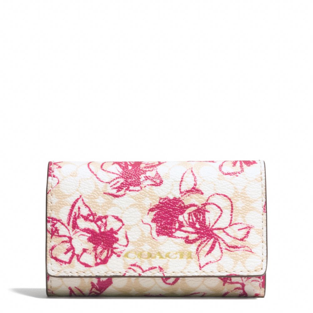 COACH F51457 WAVERYL SKETCHY FLORAL 6 RING KEY CASE BRASS/PINK-RUBY