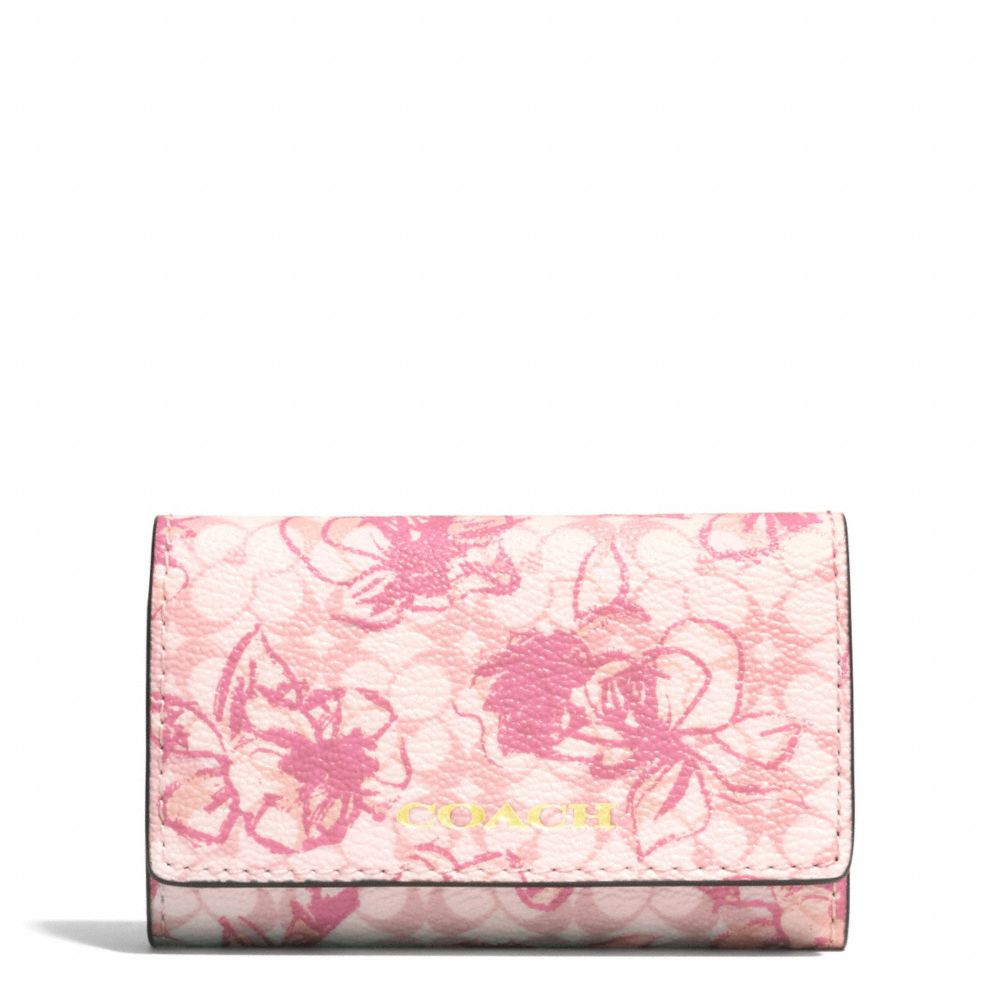 COACH F51457 WAVERYL SKETCHY FLORAL 6 RING KEY CASE BRASS/PINK