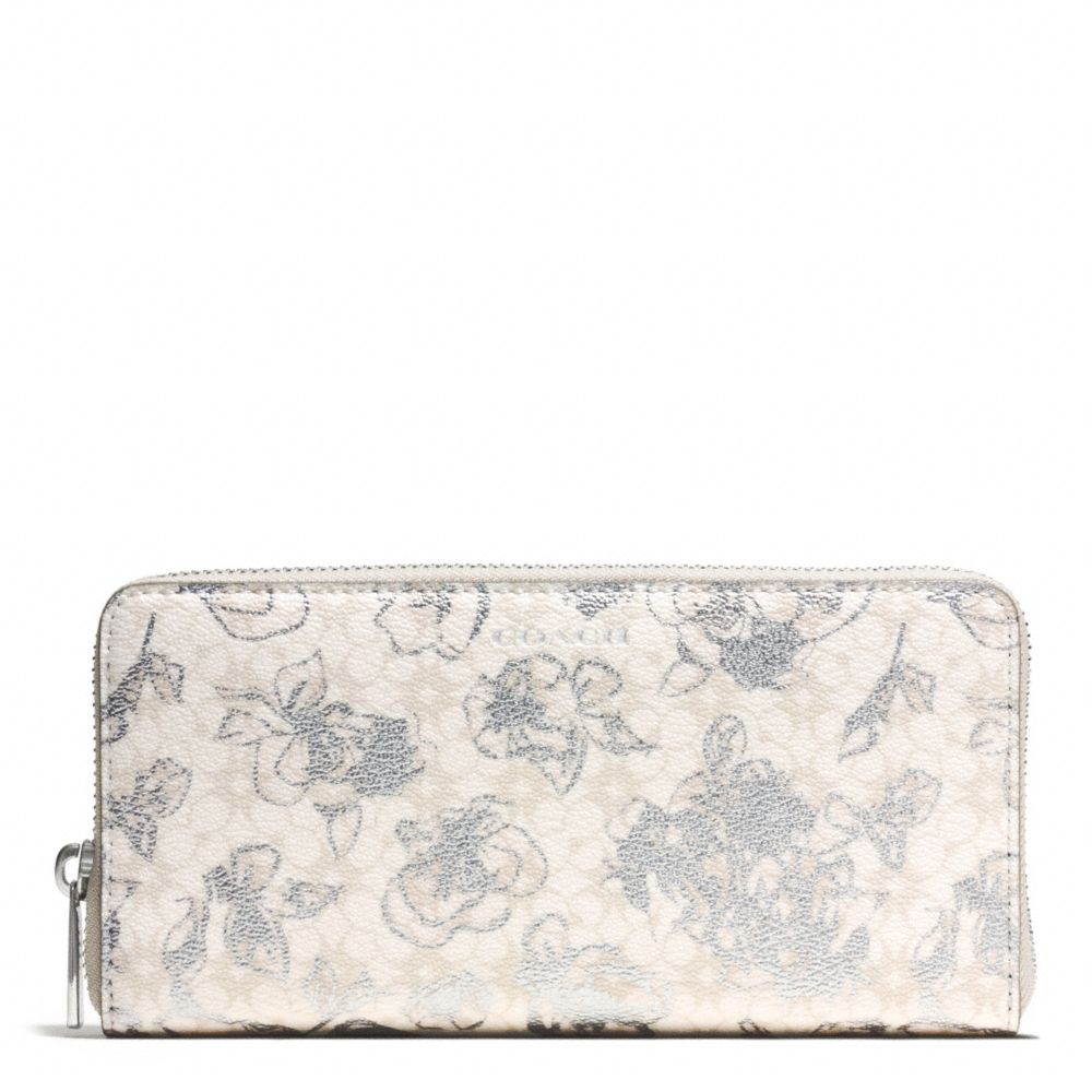 WAVERLY FLORAL COATED CANVAS ACCORDIAN ZIP WALLET - SILVER/WHITE - COACH F51461