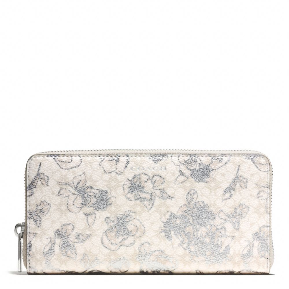 COACH f51461 WAVERLY FLORAL COATED CANVAS ACCORDIAN ZIP WALLET SILVER/WHITE