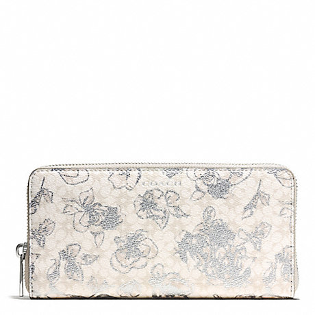 COACH F51461 WAVERLY FLORAL COATED CANVAS ACCORDIAN ZIP WALLET SILVER/WHITE