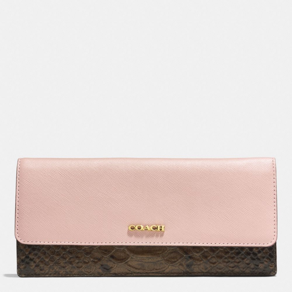 COACH F51475 Colorblock Mixed Leather Soft Wallet  LIGHT GOLD/ROSE PETAL