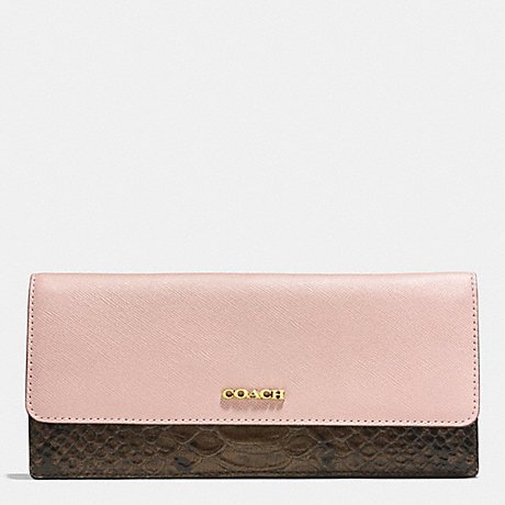 COACH F51475 COLORBLOCK MIXED LEATHER SOFT WALLET -LIGHT-GOLD/ROSE-PETAL