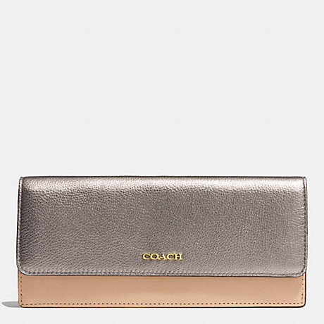 COACH f51475 COLORBLOCK MIXED LEATHER SOFT WALLET  LIGHT GOLD/PLATINUM MULTI
