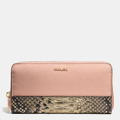 COACH f51478 COLORBLOCK MIXED LEATHER ACCORDION ZIP WALLET  LIGHT GOLD/ROSE PETAL