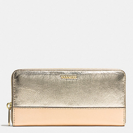 COACH COLORBLOCK MIXED LEATHER ACCORDION ZIP WALLET -  LIGHT GOLD/PLATINUM MULTI - f51478