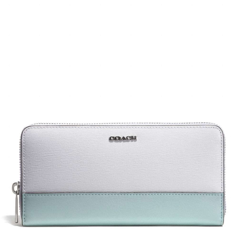 COACH F51478 COLORBLOCK MIXED LEATHER ACCORDION ZIP WALLET SILVER/WHITE-MULTICOLOR