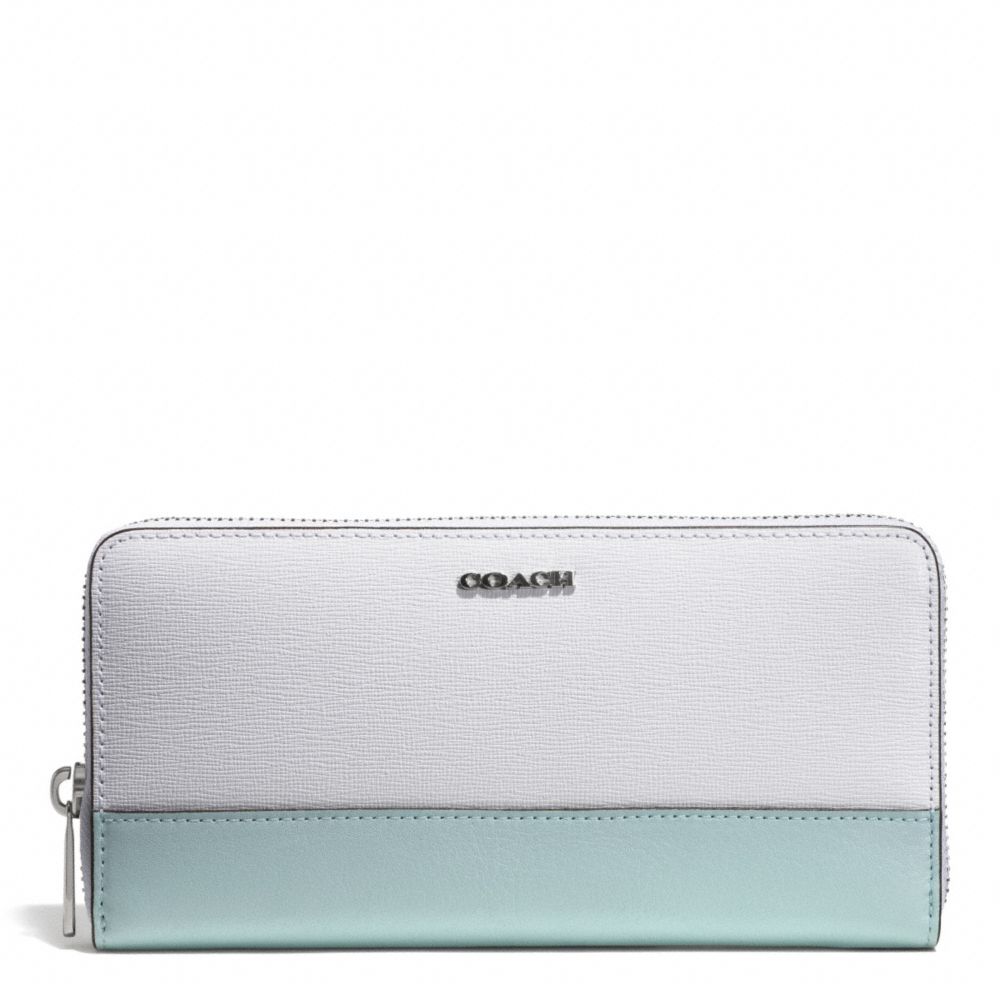 COACH COLORBLOCK MIXED LEATHER ACCORDION ZIP WALLET - SILVER/WHITE MULTICOLOR - f51478