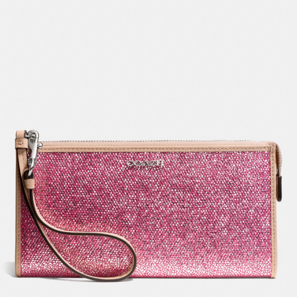 COACH f51524 BLEECKER ZIPPY WALLET IN METALLIC CRACKLE CANVAS  SILVER/NEUTRAL PINK