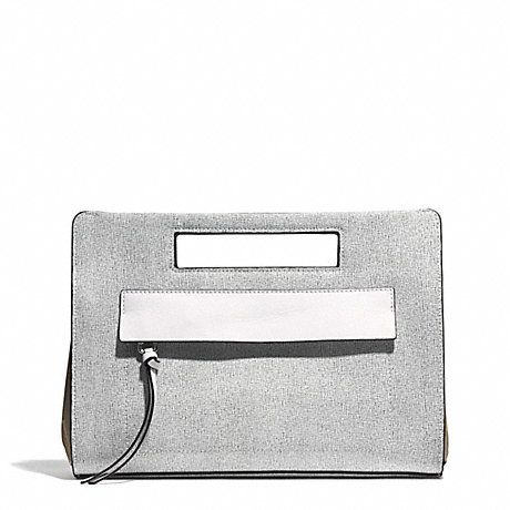 COACH F51536 BLEECKER POCKET CLUTCH IN COLORBLOCK MIXED LEATHER -SILVER/BLACK-MULTI