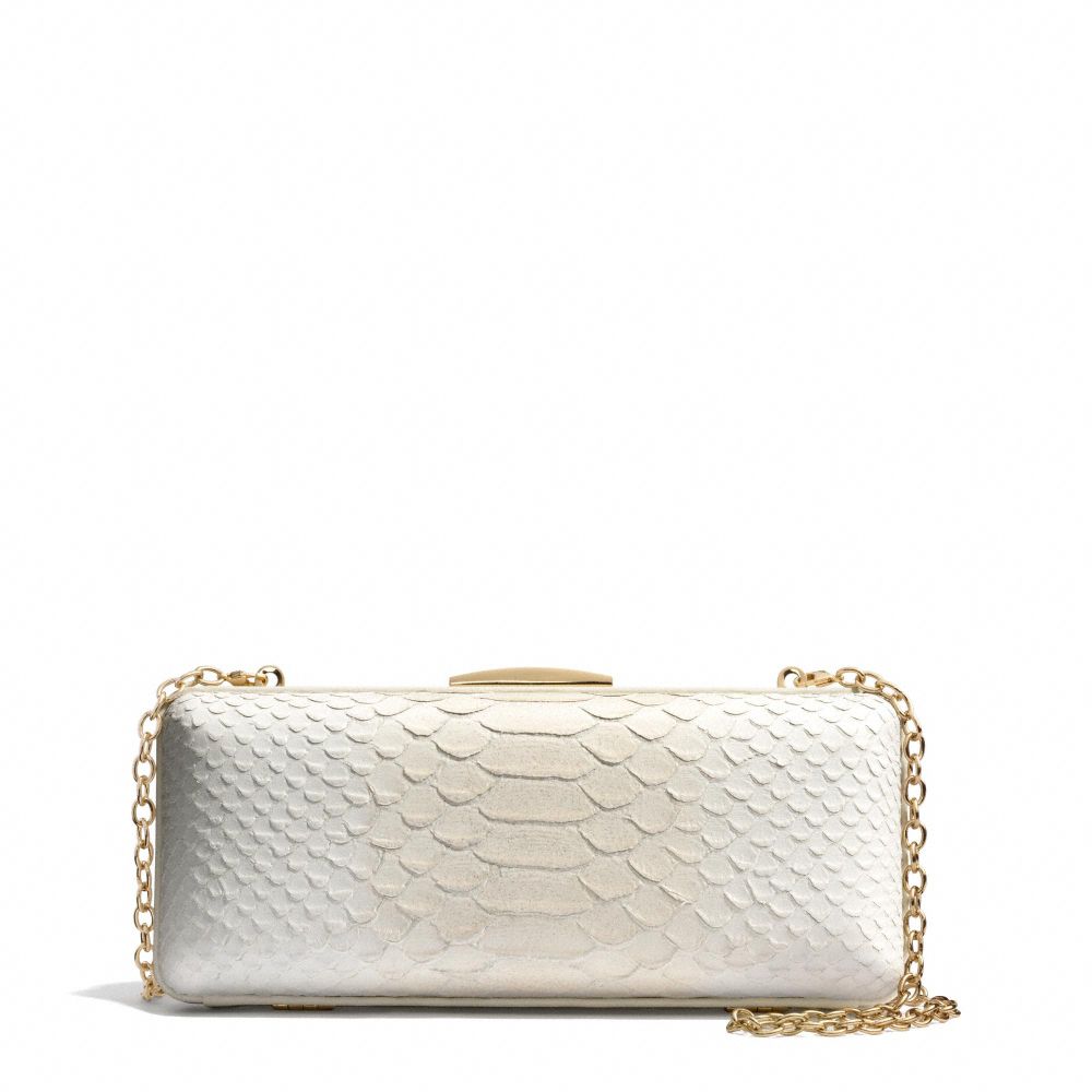 COACH f51550 MADISON PYTHON EMBOSSED LEATHER PINNACLE MINAUDIERE LIGHT GOLD/WHITE IVORY